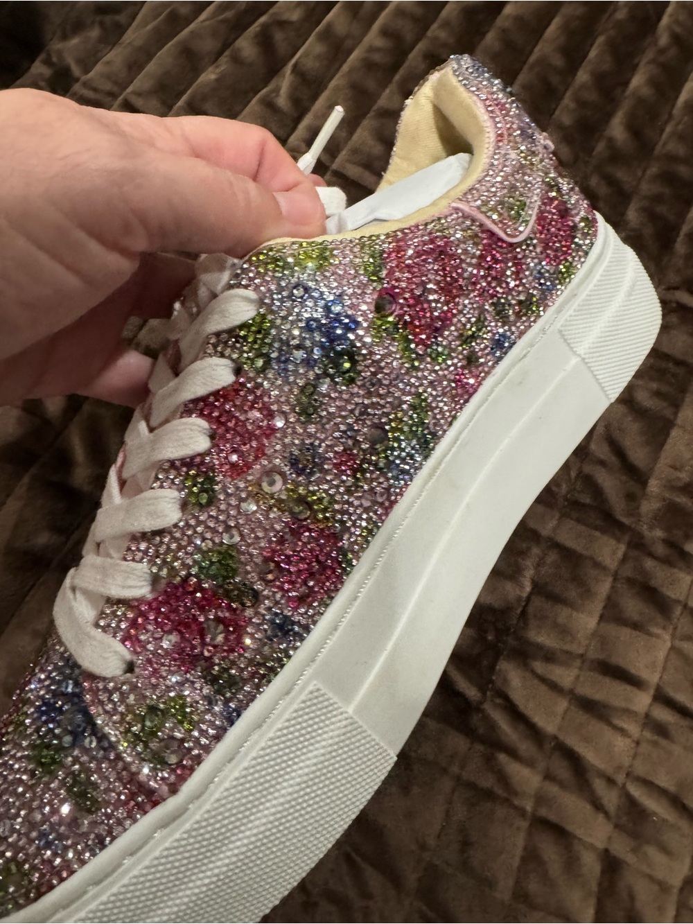 Betsey Johnson Pink Multicolor Crystal Floral Platform Sneaker New